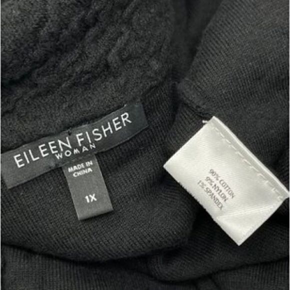 Eileen Fisher Woman Size 1X Black Textured Cotton Blend Notched Collar Cardigan. - Picture 6 of 6